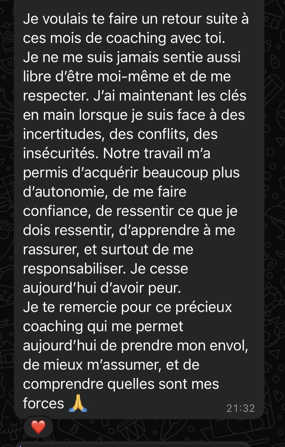 message d'une cliente