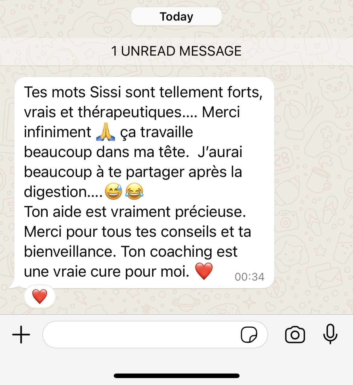message d'une cliente