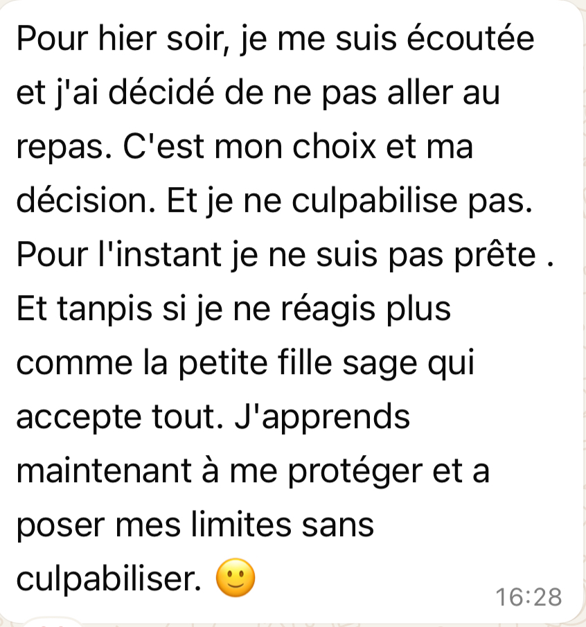 message d'une cliente